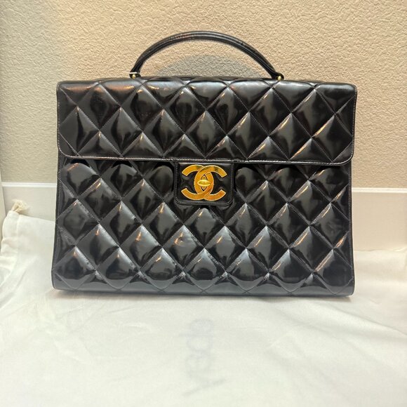 Chanel Matelasse Black CocoMark Patent Briefcase - Picture 1 of 7